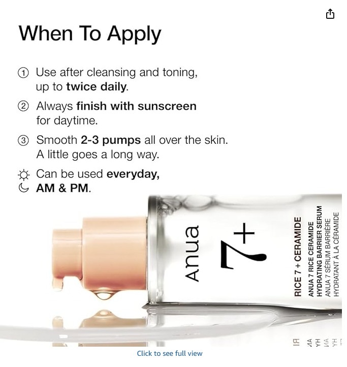 ANUA Rice Ceramide 7 Serum - When to apply, AM & PM