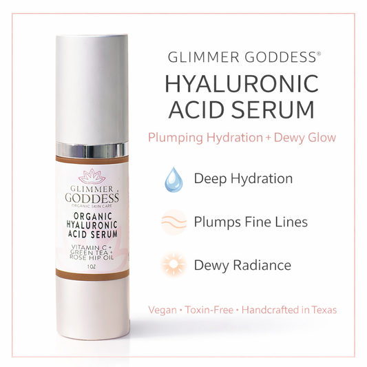 La Glow Organic Hyaluronic Acid Serum 1oz bottle for deep skin hydration and plumping