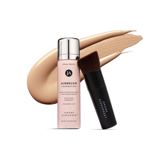 MagicMinerals AirBrush Foundation by Jerome Alexander – 2pc Set with Airbrush Foundation and Kabuki Brush - Spray Makeup with Anti-aging Ingredients for Smooth Radiant Skin - Warm Beige
