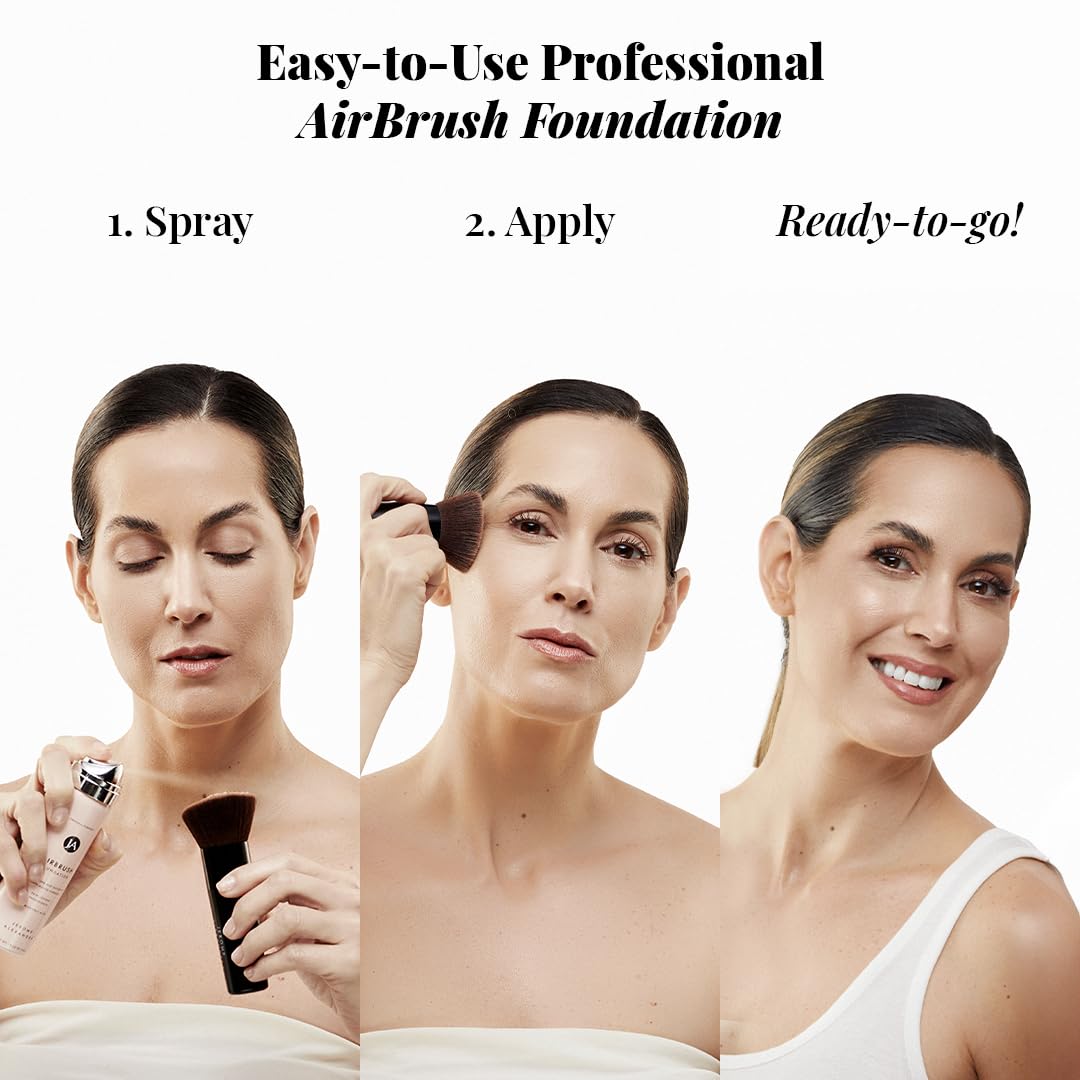 MagicMinerals AirBrush Foundation by Jerome Alexander – 2pc Set with Airbrush Foundation and Kabuki Brush - Spray Makeup with Anti-aging Ingredients for Smooth Radiant Skin - Dark Espresso