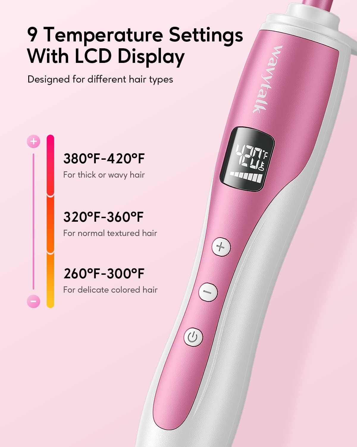 Wavytalk 3/8 Inch Small Curling Wand, Wand Curling Iron for Short & Long Hair, Ceramic Barrel with Adjustable Temperature, Heat Resistant Glove Included (Rose Pink)