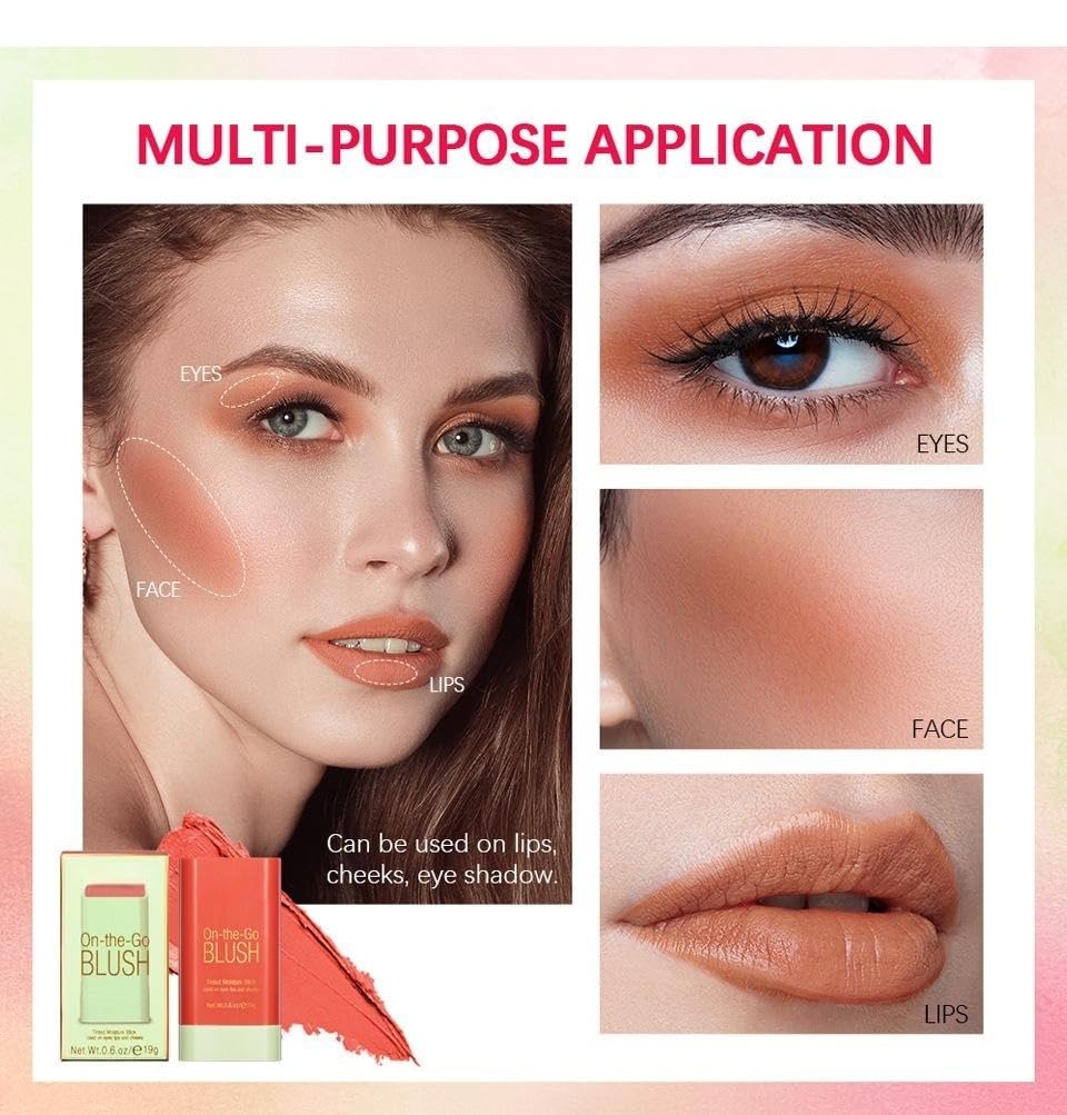 Blush Rare Beauty Liquid Blush Cream Blush Stick For Cheeks Natural Blendable Powder Blusher Stick On The Go Blush Brushes For Makeup Cheeks,Natural Waterproof, Long Lasting (orange)