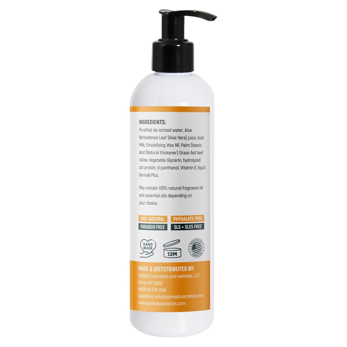 Grass Fed Beef Tallow & Goat Milk Body Lotion for Sensitive Skin, Organic Tallow Lotion - Soothes Dry Patches, dry skin, Eczema-Goat Milk Moisturizer - Handmade Tallow Body Lotion (UNSCENTED, 12 Oz)