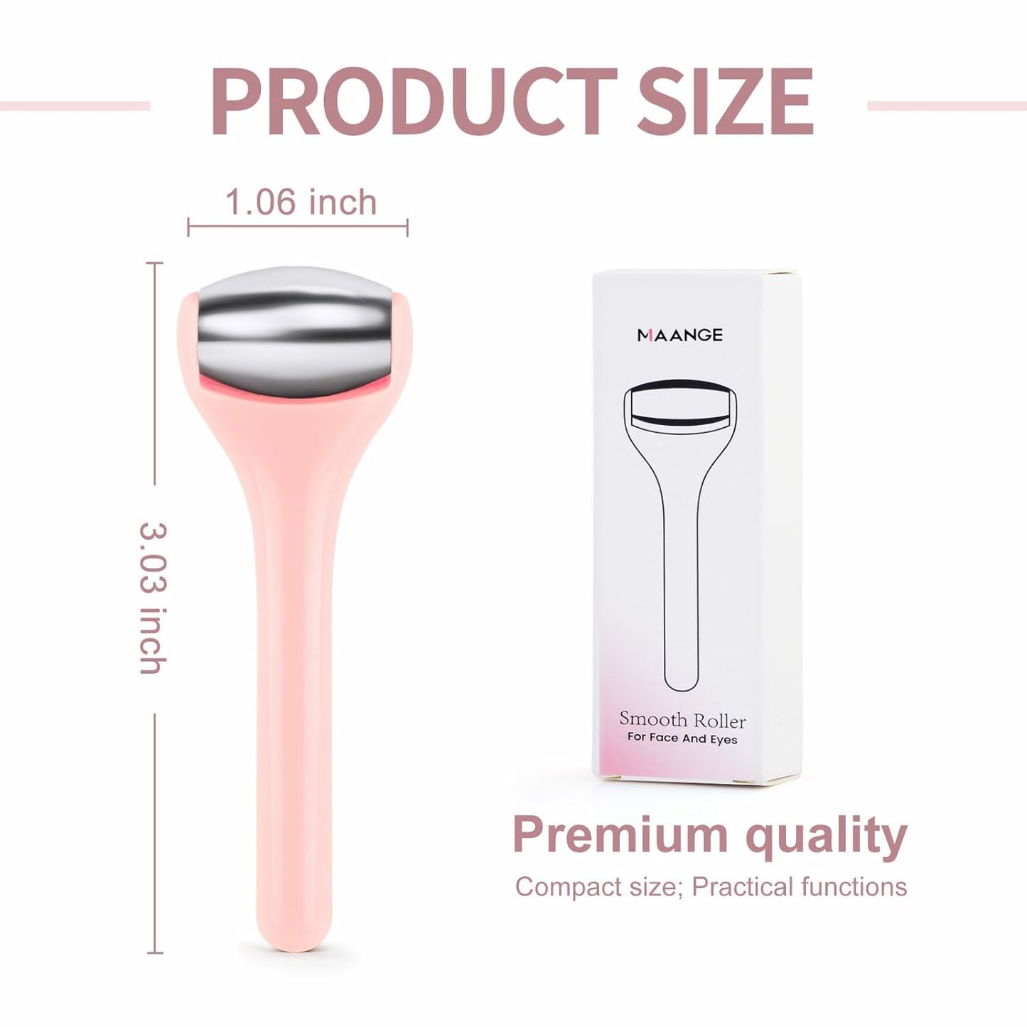 MAANGE Mini Eye & Face Rollers for Eye Massager, Stainless Steel Eye Ice Roller for Relief Puffiness Migraine Skincare Facial Roller (Pink)