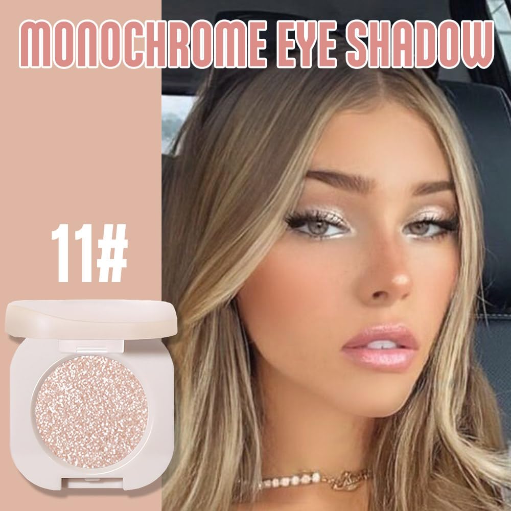 2Pcs Single Color Glitter Eyeshadow, Light Monochrome Pressed Glitter Matte Shimmer Eyeshadow, Talc-Free, Paraben-Free, Cruelty-Free, Lightweight Long-Lasting Single Eyeshadow Palette 10#+11#