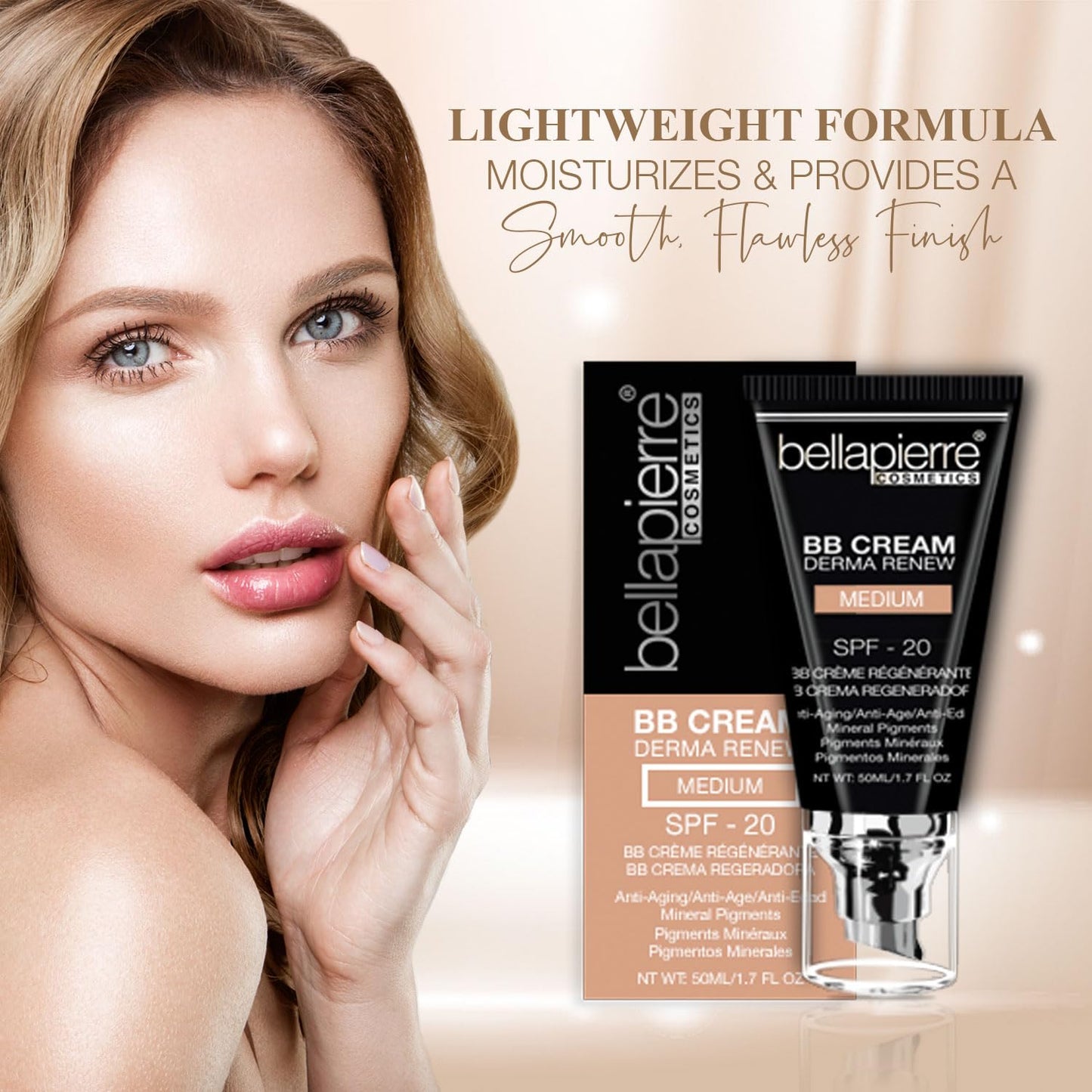 bellapierre BB Cream with SPF 20 - Tinted Sunscreen, Concealer, Foundation, & Moisturizing Face Cream | Lightweight Formula + Pump Top Applicator | Non-Toxic & Paraben Free | 1.7 Oz - Medium Cool