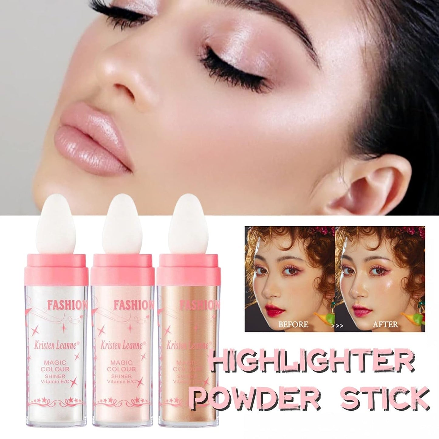 Polvo De Hadas Fairy Highlight Patting Powder Body Brightens the Natural Three-dimensional Patting Powder Blusher (02# Fairy Pink)