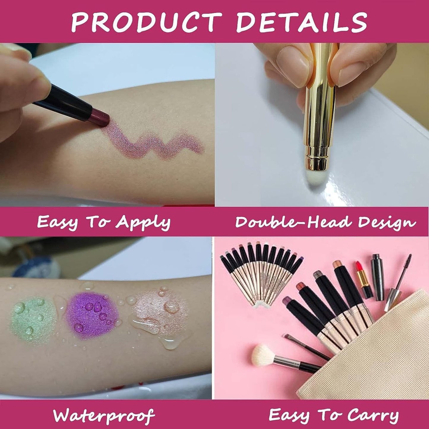 Eyeshadow Stick And Sponge Makeup Brush Cream Shimmer Smooth Shadow Pencil Eyeliner Long Lasting Waterproof Eye Shadow Highlighter Stick Hypoallergenic Multi-Dimensional Eyes Look (# 02)