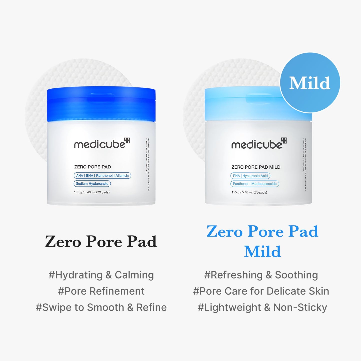 medicube Toner Pads Zero Pore Pad 2.0 | Dual-Textured Facial Pad for Exfoliation and Pore Care with 4.5% AHA Lactic Acid, 0.45% BHA Salicylic Acid | Ideal for All, Korean Skin Care, 70 Pads (1 Pack)