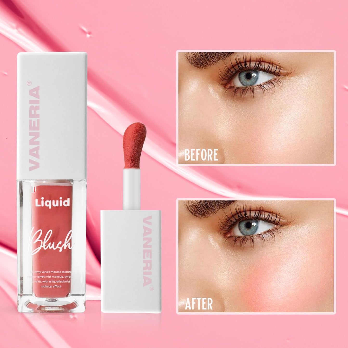 VANERIA Liquid Blush for Cheeks,Long lasting High Pigment Creme Blush,Multi-Use Makeup Blush Stick for Cheeks Lips Eyes,Natural Look Makeup Face Blushes.#4 (5g/0.17oz) ﻿