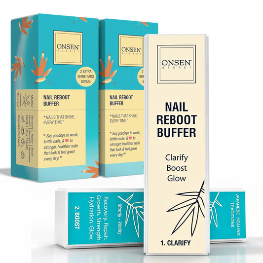Onsen Secret Professional Nail Buffer Block | 4-Way Buffing for Natural Shine & Healthy Natural Nails - Includes 2 Extra Shine Pads, Salon-Quality, Post-Gel & Acrylic Recovery | 2 Pack