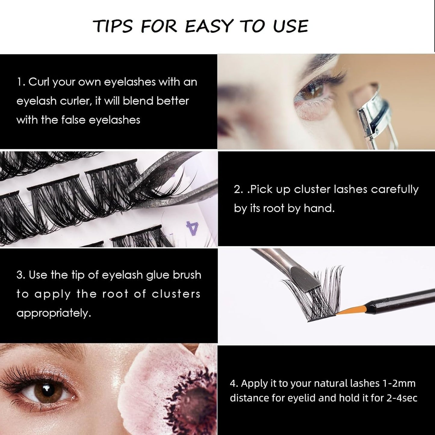 Cluster Lashes 72 Individual Lashes Clusters Eyelash Extensions False Eyelashes DIY Lash Extension Kit Reusable False Eyelashes Natural Look Mix 10-16mm C D Curl-DM17