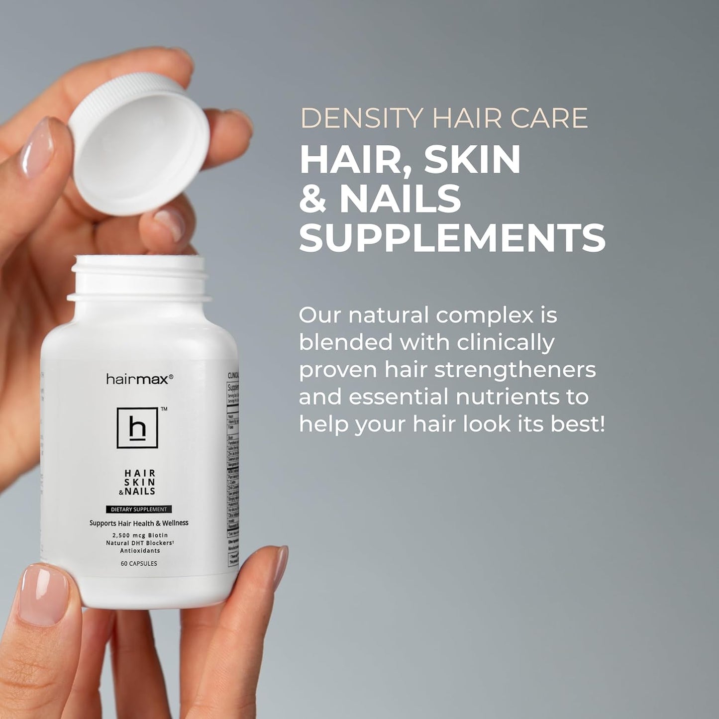 Hairmax Hair, Skin and Nails Dietary Supplement – Hair Loss & Hair Regrowth Treatment. 2500mcg Biotin, DHT Blocker, MSM & Antioxidants, 60 Capsules