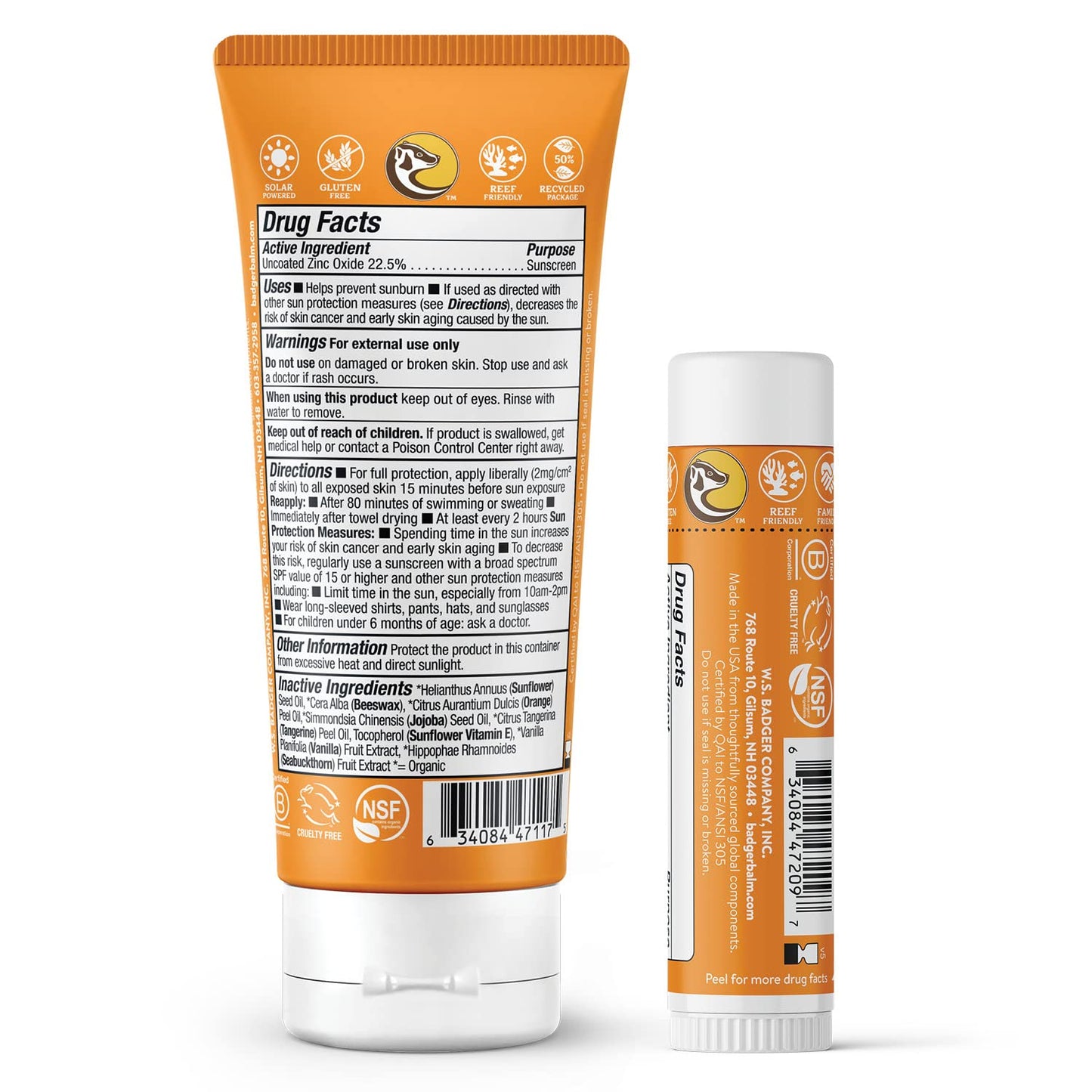 Badger Kids Mineral Sunscreen Combo, SPF 40 Cream + SPF 35 Kids Face Stick, Organic Sunscreens w/Mineral Zinc Oxide, Water Resistant, Reef Safe Broad Spectrum, Tangerine & Vanilla Scent, 2-Count
