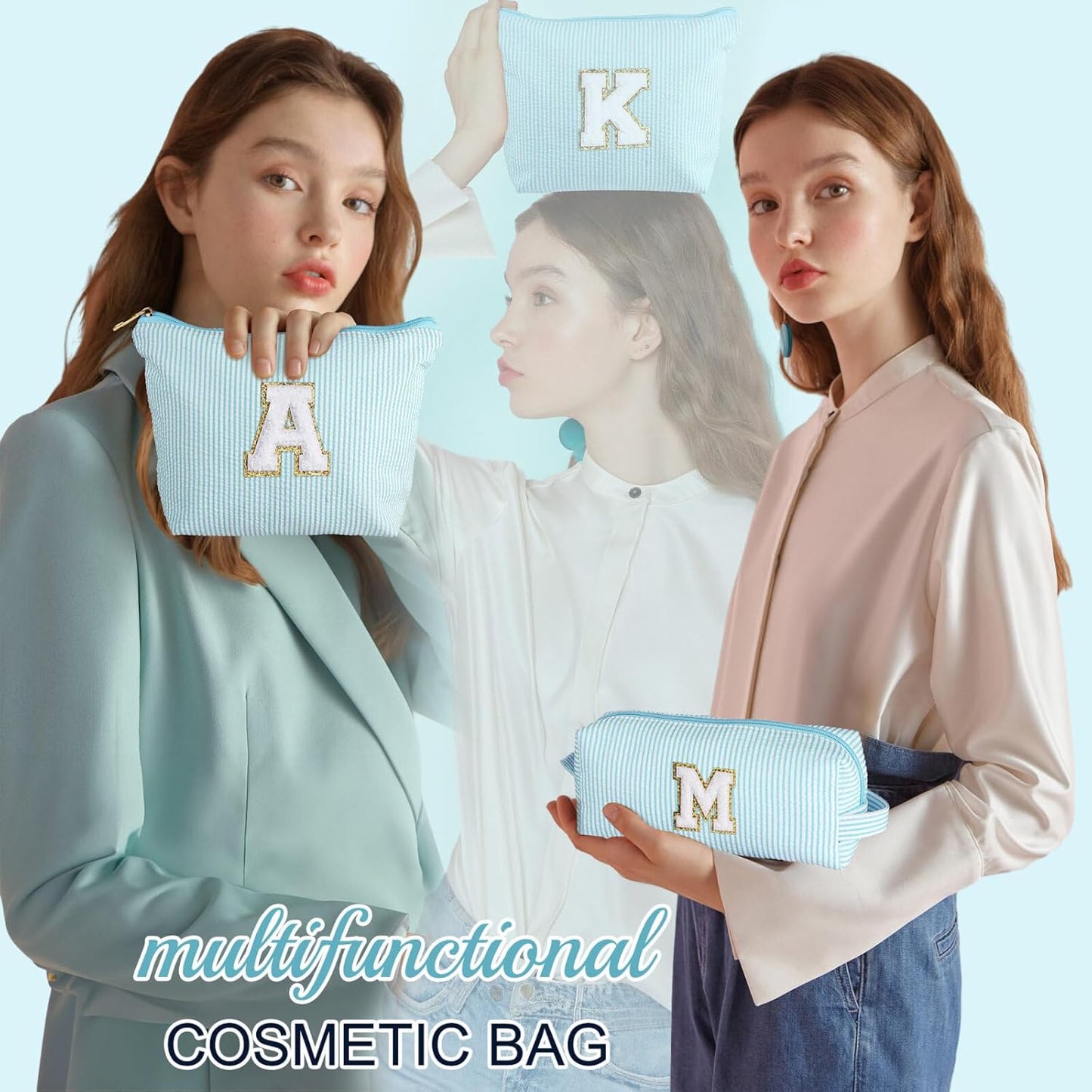 YOOLIFE Initial Makeup Bag for Women - Teen Girl Gifts Trendy Stuff Monogram Cute Makeup Bags Make Up Case for Women Her Best Friend Friendship Sister Teacher, Personalized Birthday Gifts I