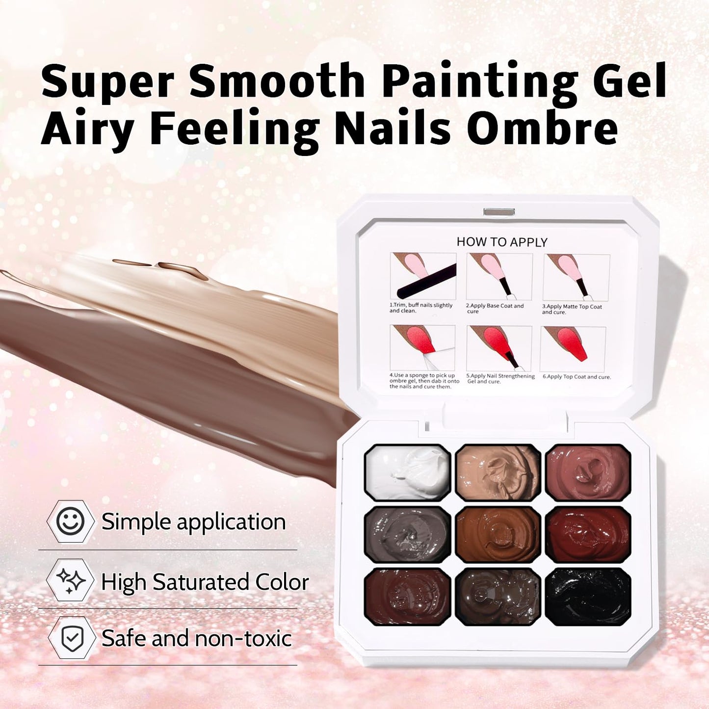 Sponge Pat Paint Nail Gel, 9 Colors Ombre Nails Gradient Gel Blush Blooming Aura Nails Drawing Stripper Floral Painting Nail Art, No Wipe, UV/LED Curing (9 Colors F)