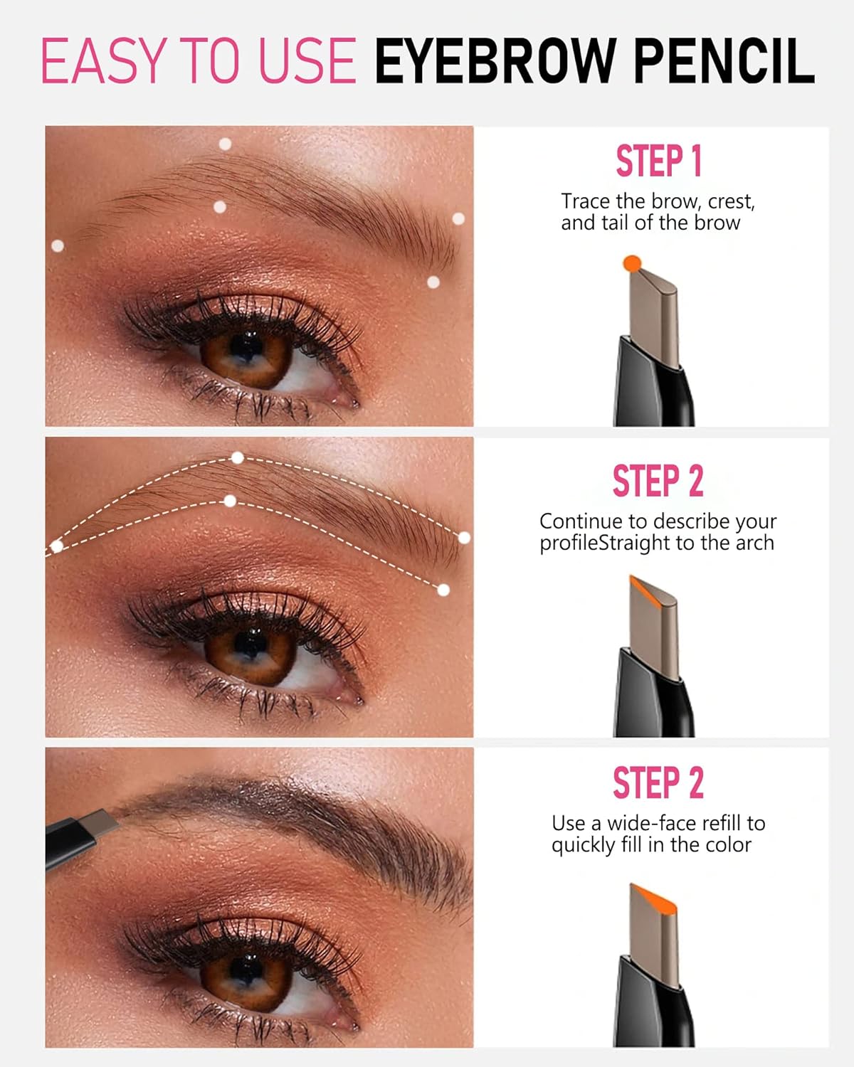 Eye Brow Pencils for Women - Waterproof Brown Eyebrow Pencil with Brush, Filler for Blondes