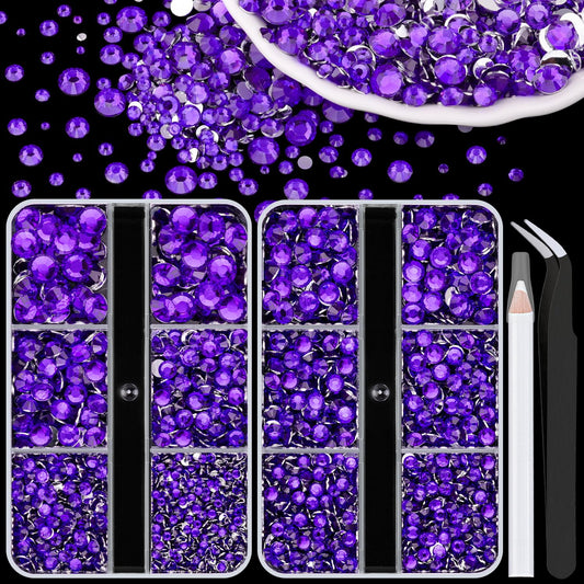 Resin Rhinestones for Crafting, 2 Boxeses Purple Multi Sizes Flatback Bedazzling Crystals for Crafts Nail Art Deco, Non Hotfix Gems Charms for Tumbler Shoes Clothing Fabric Face Makeup