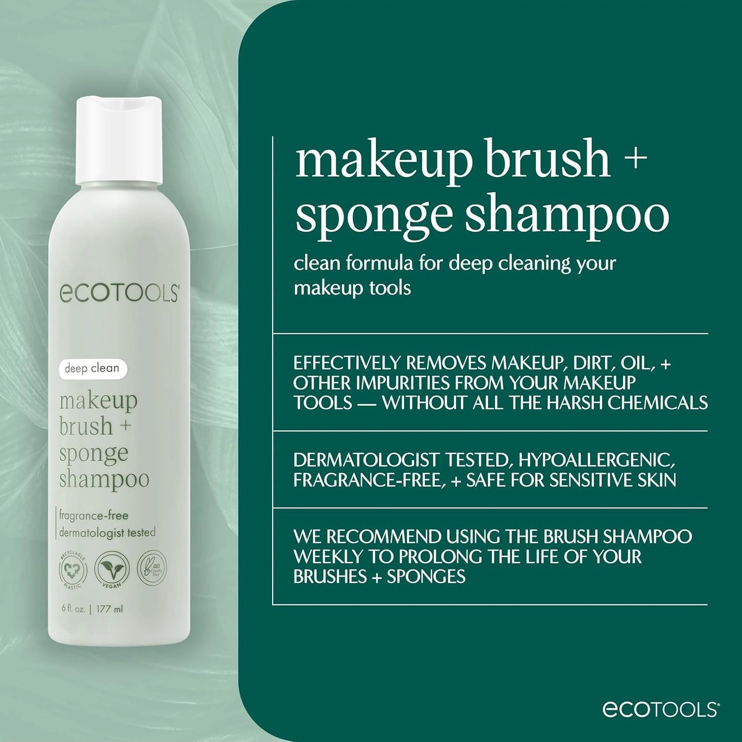 EcoTools Makeup Brush Cleansing Pad + Deep Clean Shampoo Bundle, Brush Cleaner Mat & Makeup Brush Cleanser For Deep Cleaning Tools, Clean Formula, Cruelty-Free, & Vegan, 2 Piece Set
