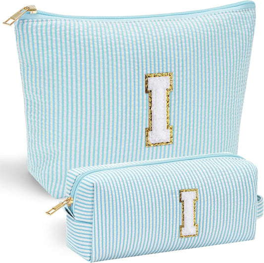 YOOLIFE Initial Makeup Bag for Women - Teen Girl Gifts Trendy Stuff Monogram Cute Makeup Bags Make Up Case for Women Her Best Friend Friendship Sister Teacher, Personalized Birthday Gifts I