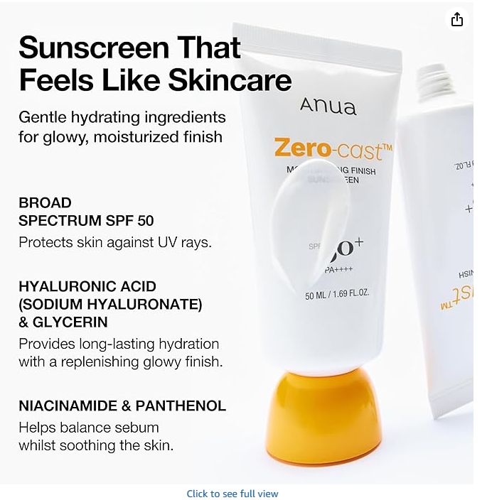 ANUA Zero-Cast Sunscreen - Feels like skincare: SPF 50, hyaluronic acid, niacinamide