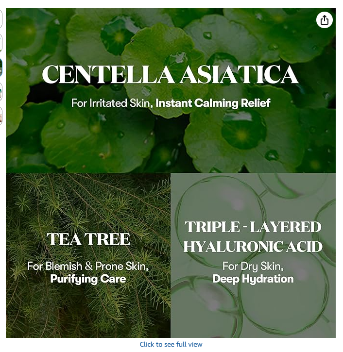 Key ingredients - Centella Asiatica, Tea Tree, Triple-Layered Hyaluronic Acid
