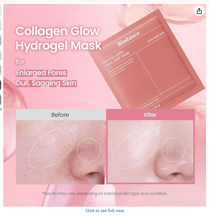 Collagen Glow Hydrogel Mask before and after - enlarged pores and dull skin