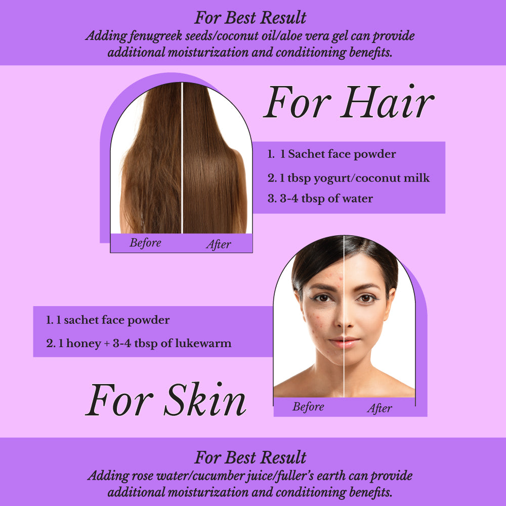 Hair Bliss- Natural Brahmi Bacopa Herbal Hair & Skin Conditioning Powder- 12 Individual Sachets (10 gm each)- Reusable Brush & Tray Included